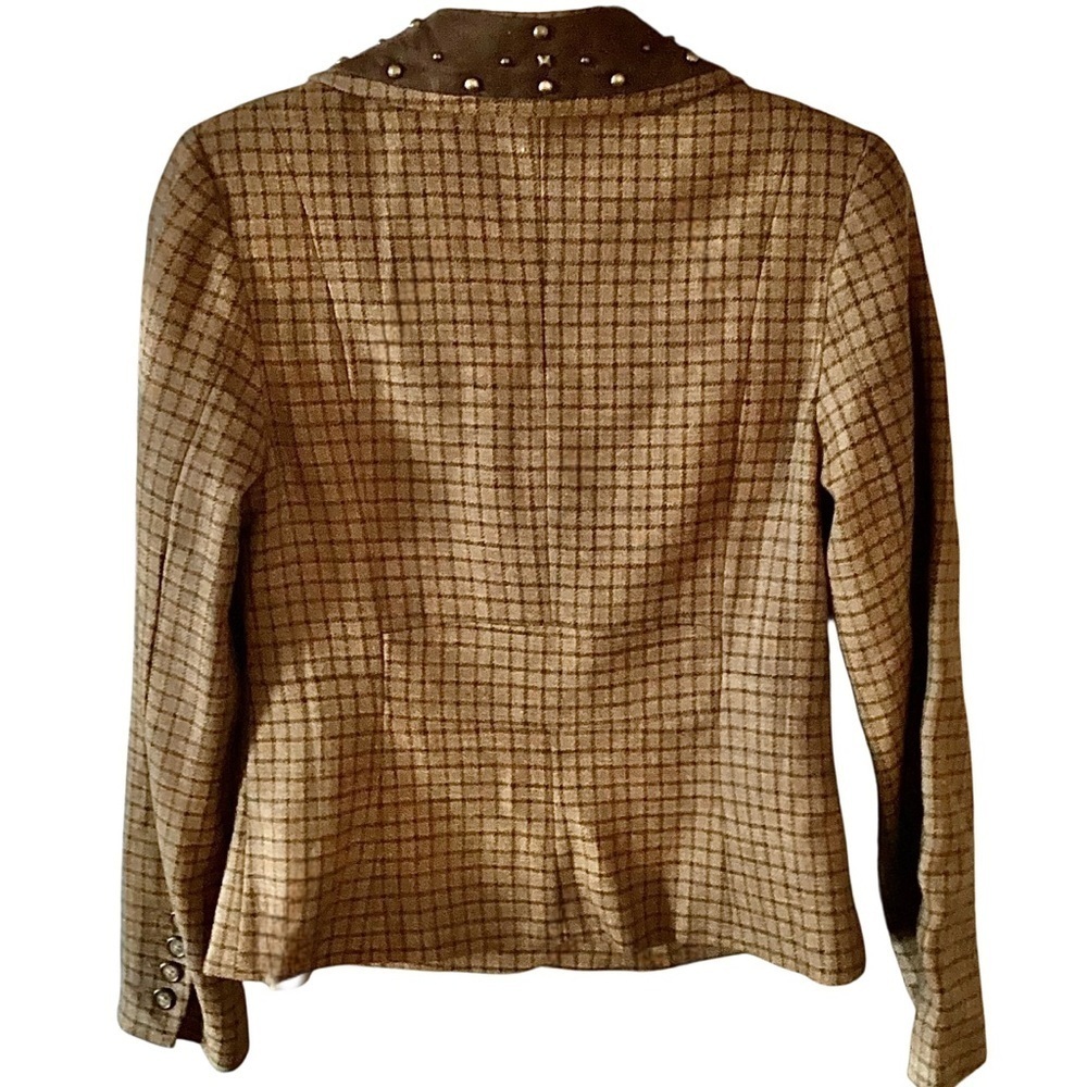 Sundance Brown Plaid Wool Blazer Jacket Studded Collar Women's Size 2 or 4 Lined - Picture 10 of 16